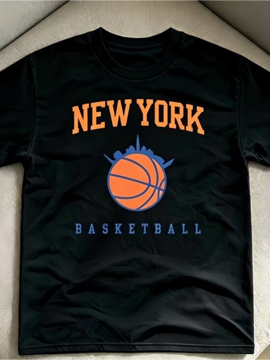 Carmen D Other - "NEW YORK" print, stylish blue basketball graphic black unisex T-shirt